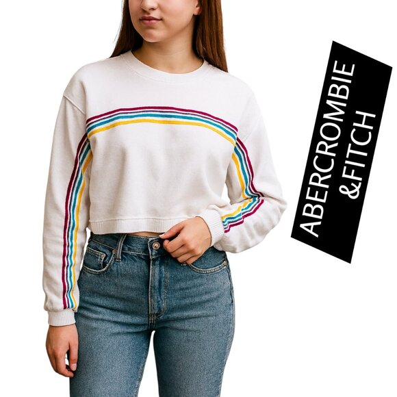 Abercrombie & Fitch Rainbow Stripe Cropped oversized Sweatshirt – XS - Picture 1 of 11